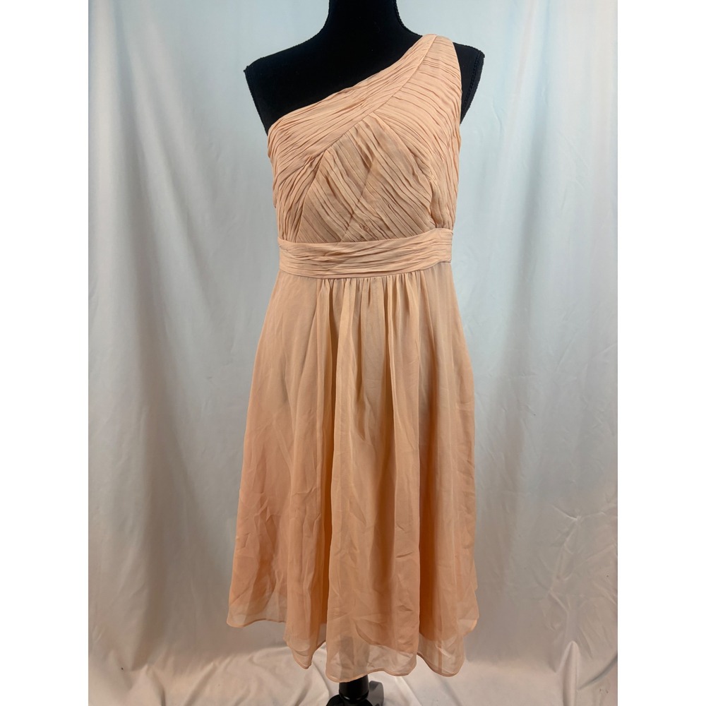 Ann Taylor Peach Silk One Shoulder Pleated Cocktail Dress Size 4 Wedding Guest - Picture 2 of 12